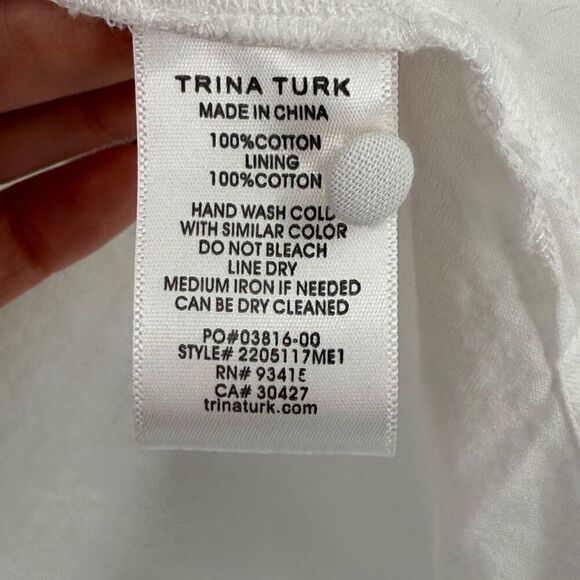 Trina Turk Bianca Blouse Long Balloon Sleeve Half Button Up Women Small White - Picture 5 of 9